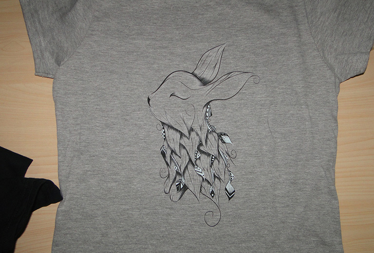 Gray t-shirt printing sample by A2 t-shirt printer WER-D4880T
