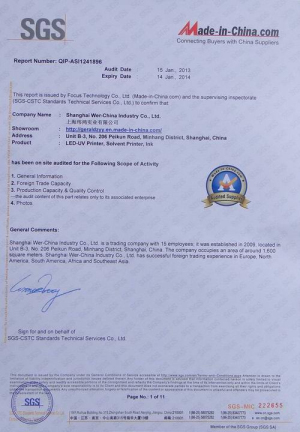 SGS& WER Trademark registration certificate